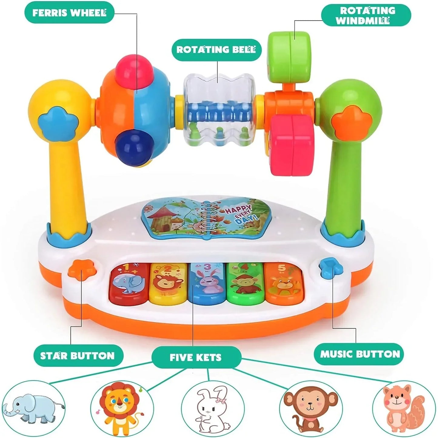 Baby Piano Toys Kids Rotating Music Piano Keyboard With Light Sound