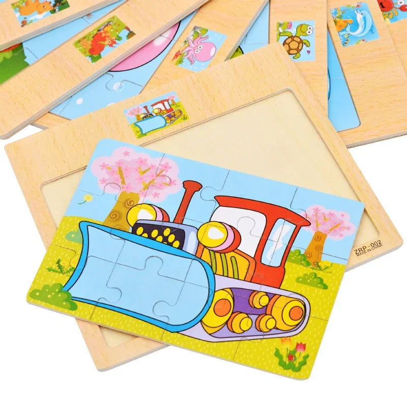 Wooden Jigsaw Puzzle Kids Cartoon Animals Traffic Car