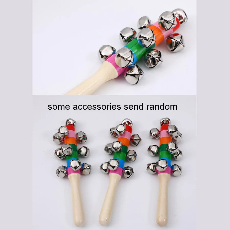 Colorful Rainbow Hand Held Bell Stick Wooden