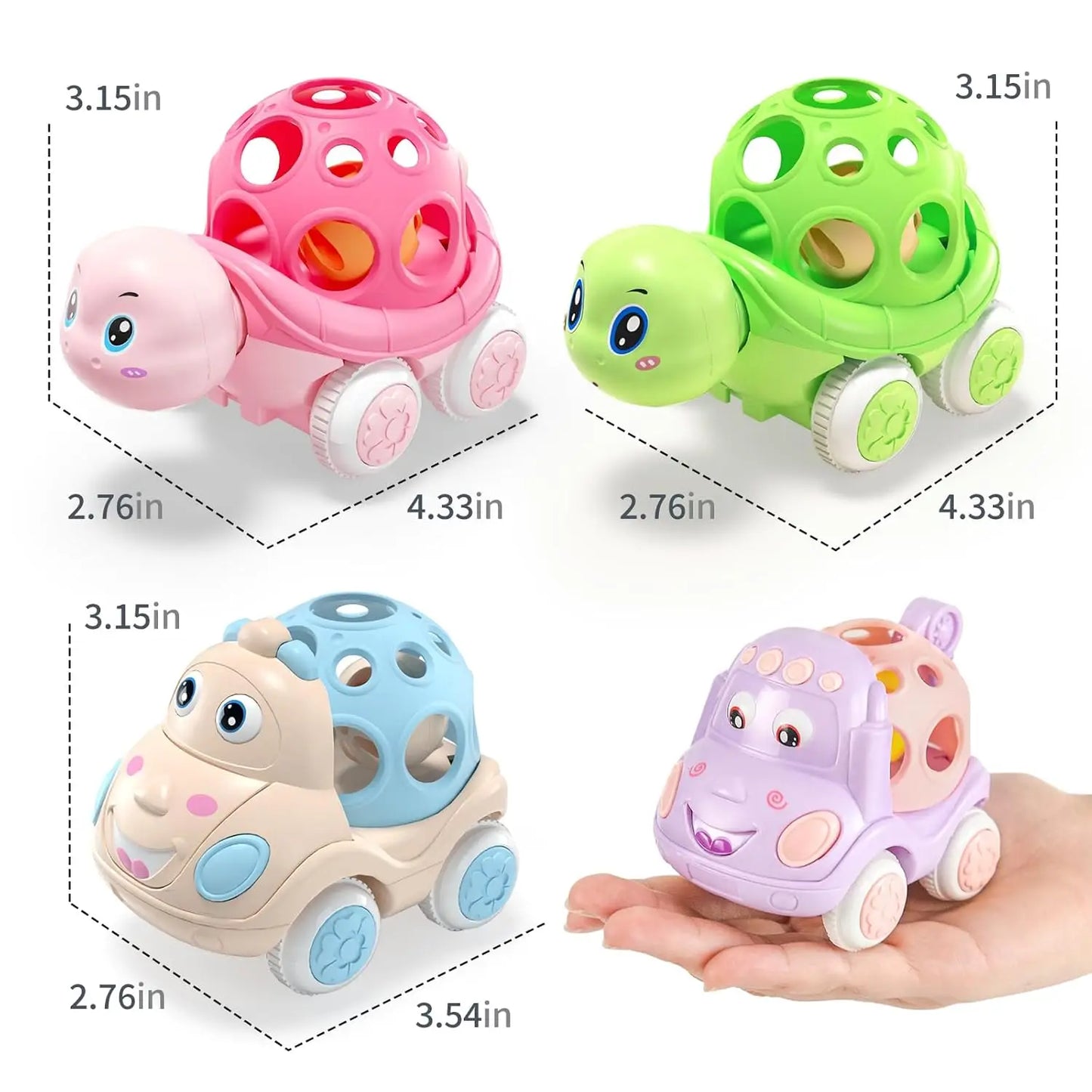 Baby Car Toys for 1 Year Old Girl Boy Pink Rattle Push Cars