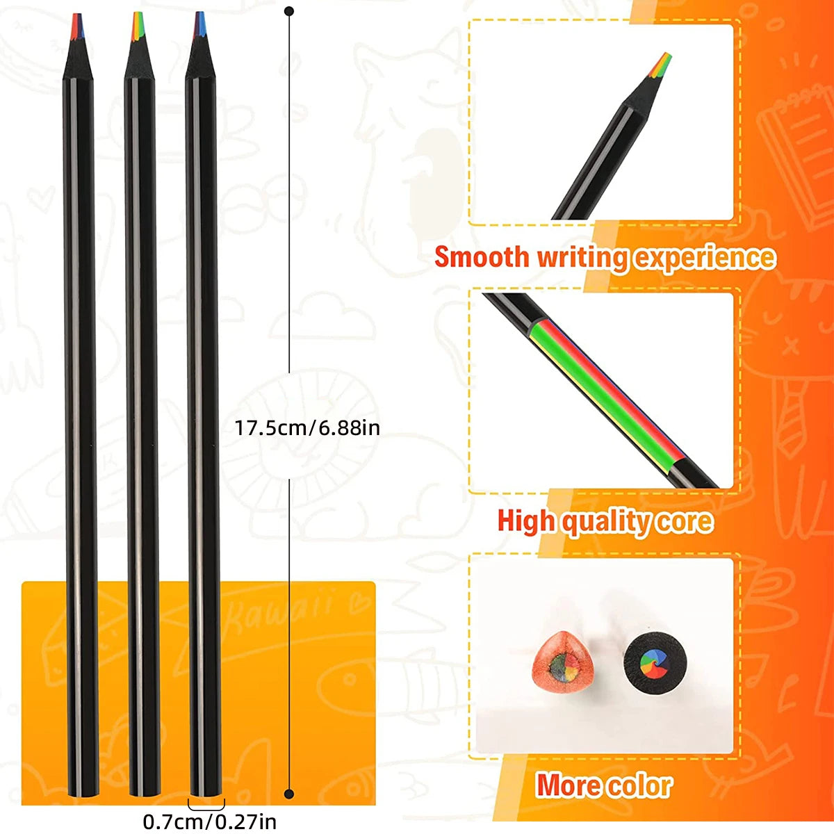 Colored Black Wood Pencils, 7 in 1 Rainbow Drawing Pencil