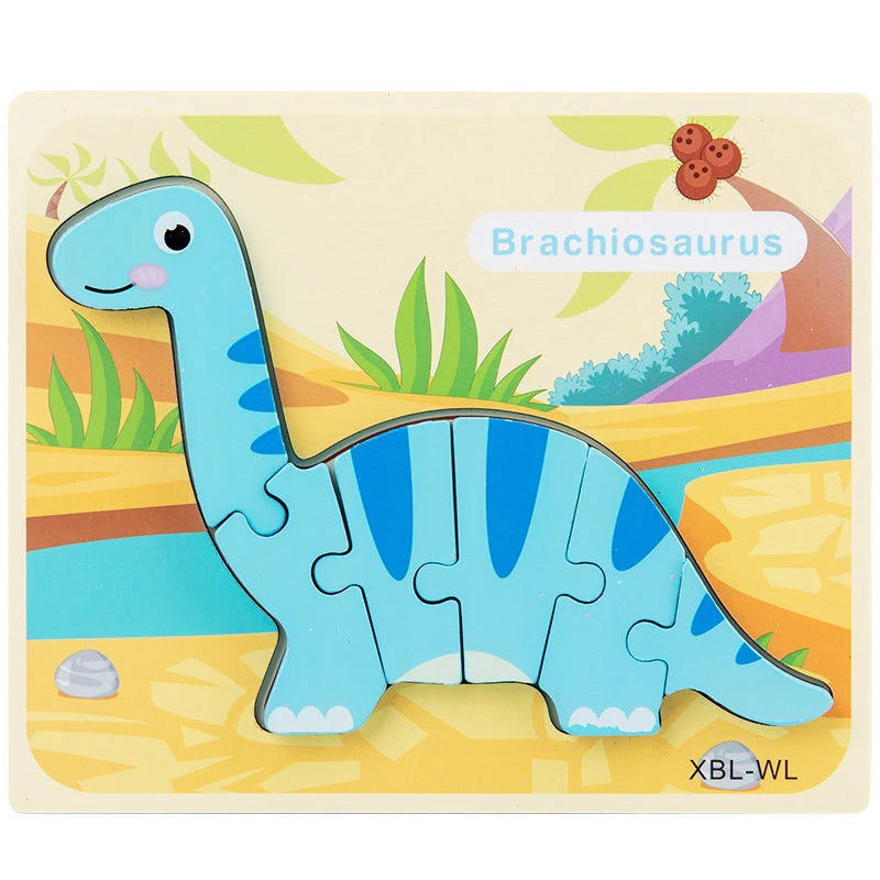 Baby Wooden Cartoon Dinosaur 3D Puzzle Jigsaw