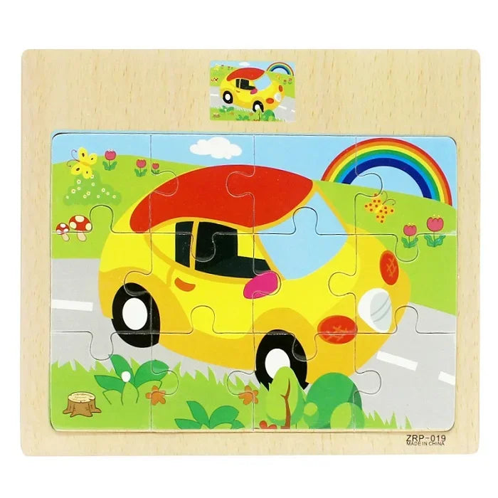 Wooden Jigsaw Puzzle Kids Cartoon Animals Traffic Car