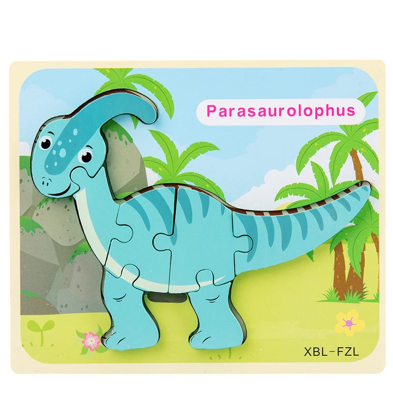 Baby Wooden Cartoon Dinosaur 3D Puzzle Jigsaw