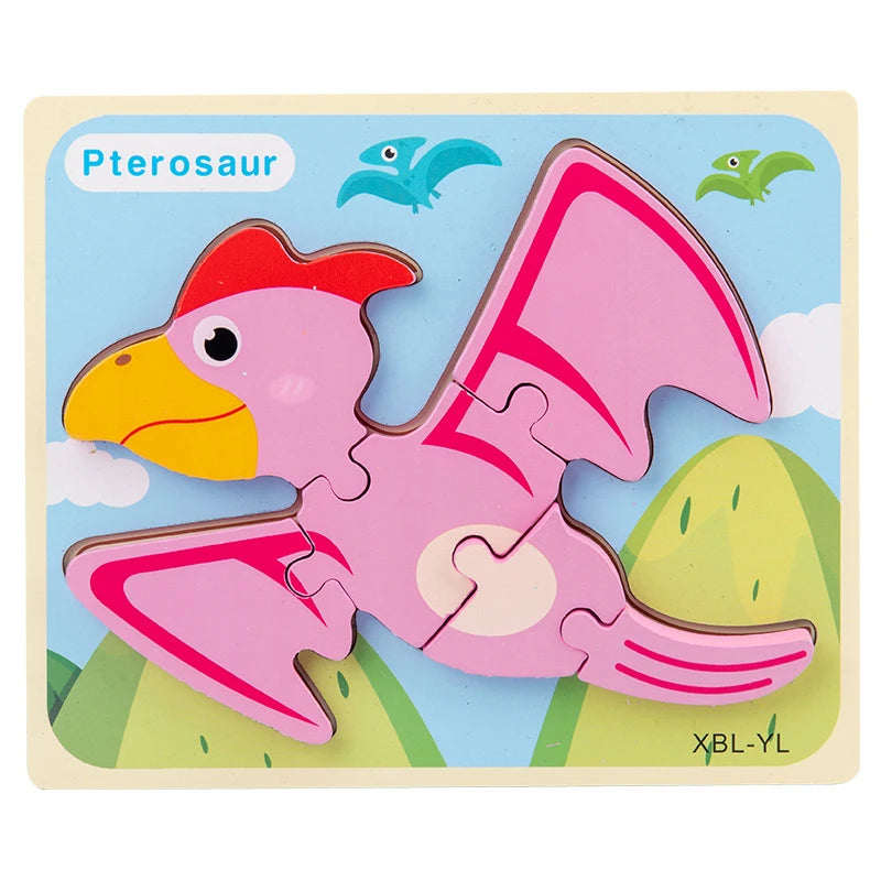 Baby Wooden Cartoon Dinosaur 3D Puzzle Jigsaw