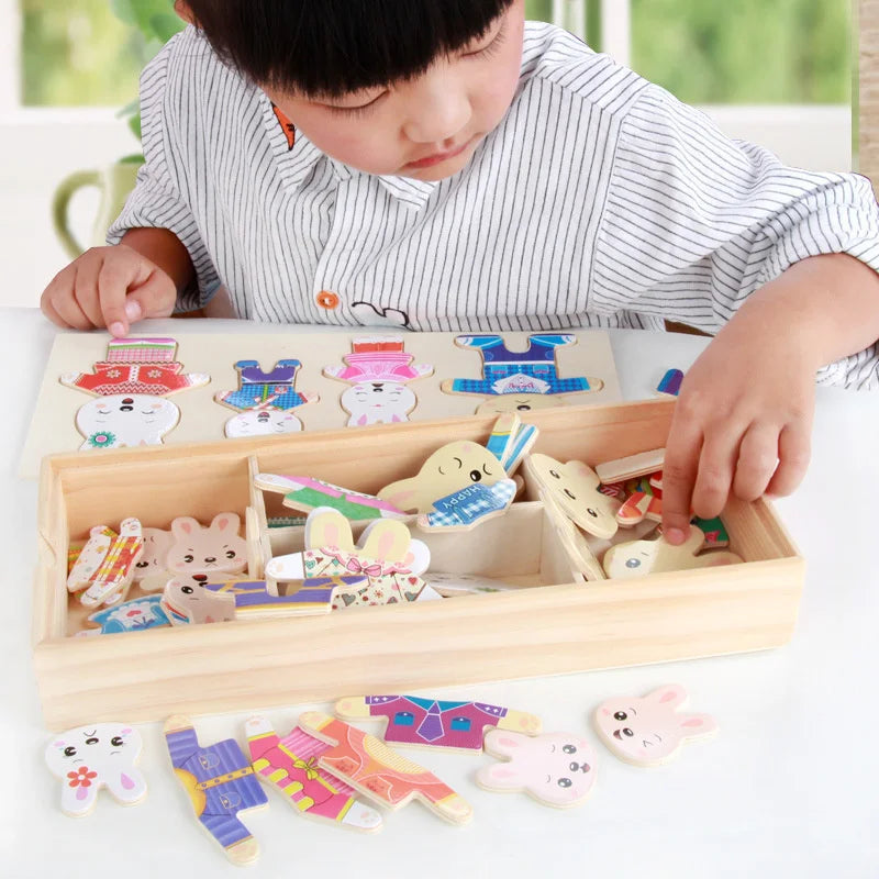 Cartoon Change Clothes Kids Early Educational Wooden Toy Jigsaw Puzzle