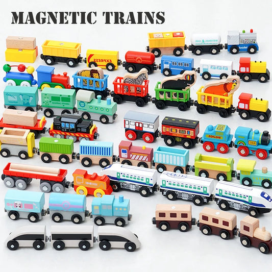 Wooden Magnetic Train Car Locomotive Ambulance Fire Truck Wood Railway Accessories