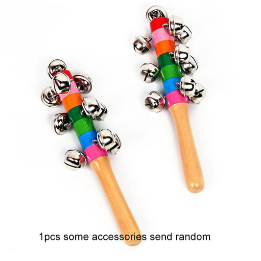 Colorful Rainbow Hand Held Bell Stick Wooden