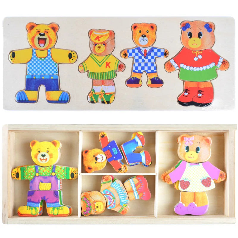 Cartoon Change Clothes Kids Early Educational Wooden Toy Jigsaw Puzzle