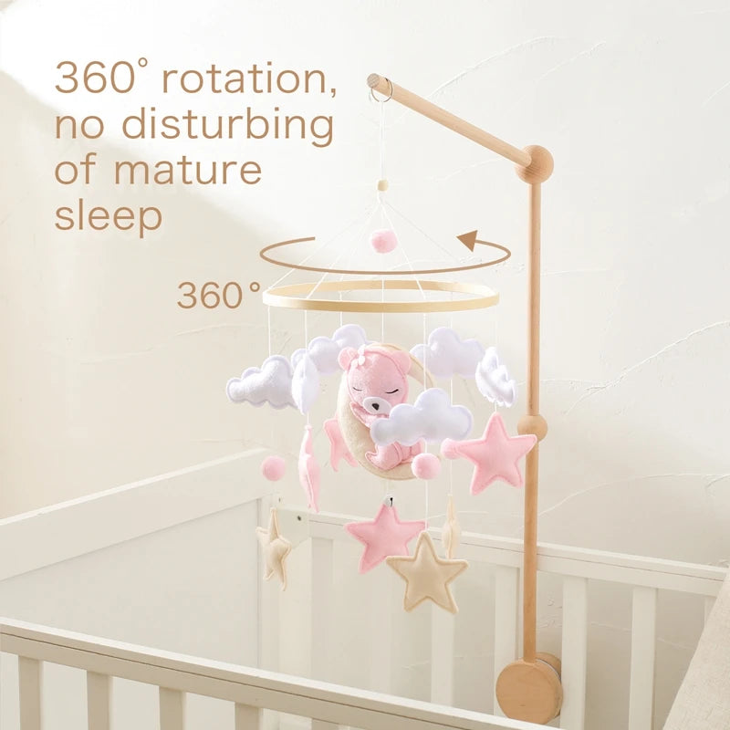 Baby Crib Mobile Bed Bell Hanging Soft Felt Cartoon Pink Bear