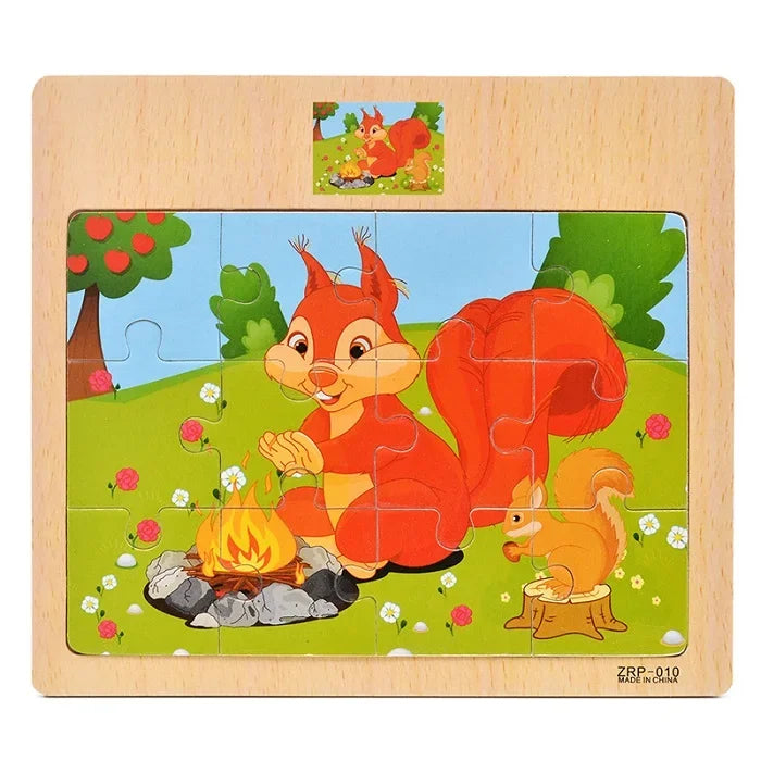 Wooden Jigsaw Puzzle Kids Cartoon Animals Traffic Car