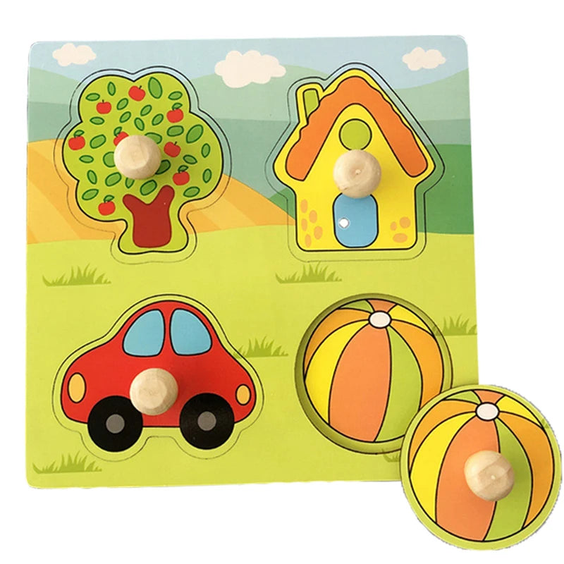 Montessori Baby Toys Wooden Peg Puzzles Hand Grab Boards