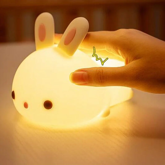 Touch Sensor RGB LED Rabbit Night Light Silicone Bunny Lamp