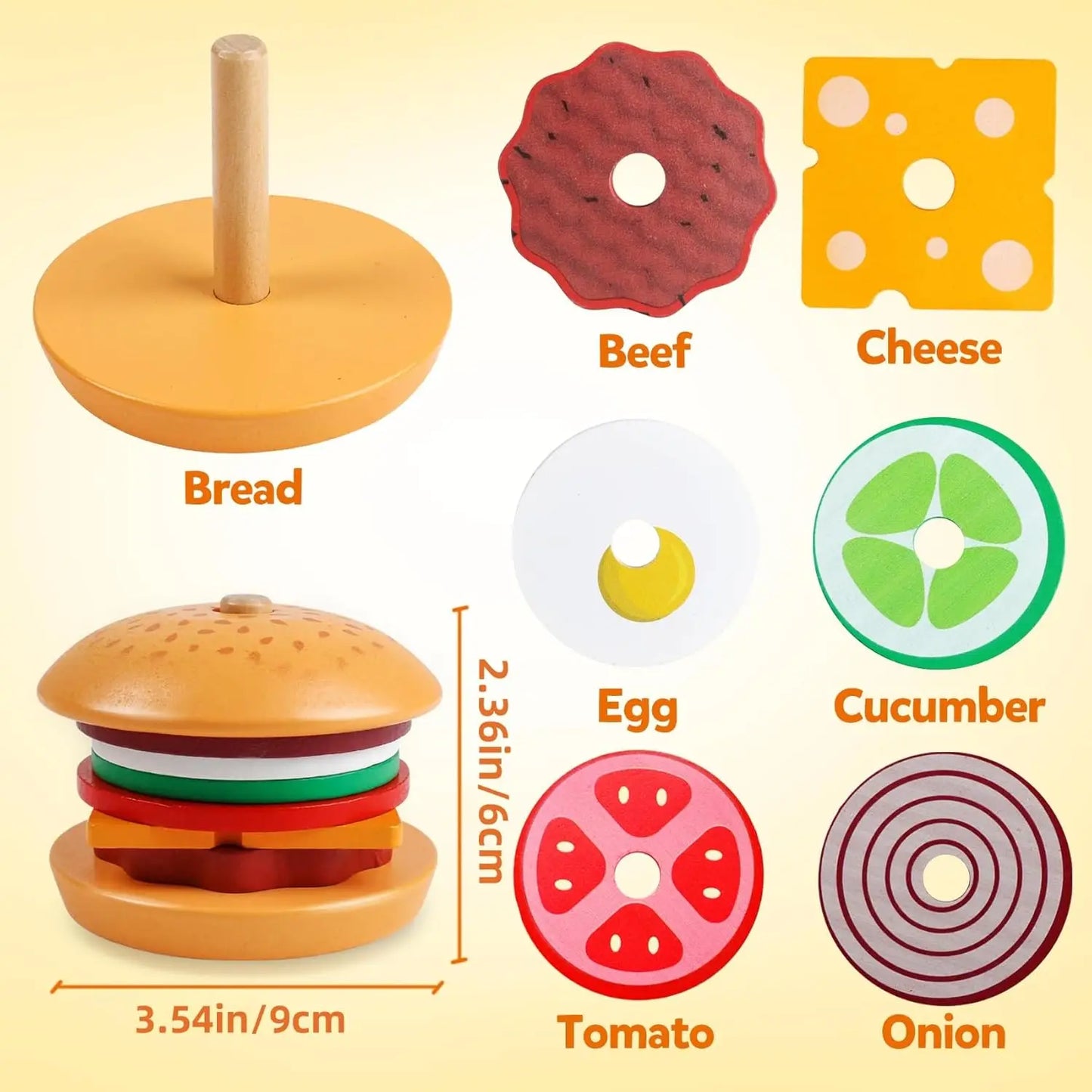 Wooden Burger Sandwich Stacking Toys For Toddler