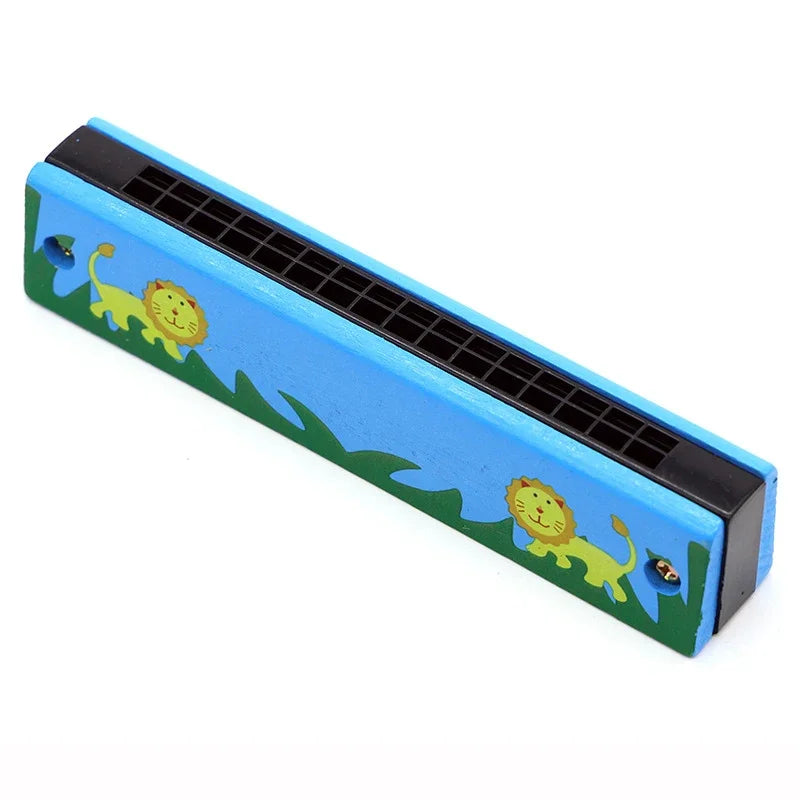 Wooden Harmonica Cartoon Animals Painted with 16 Holes