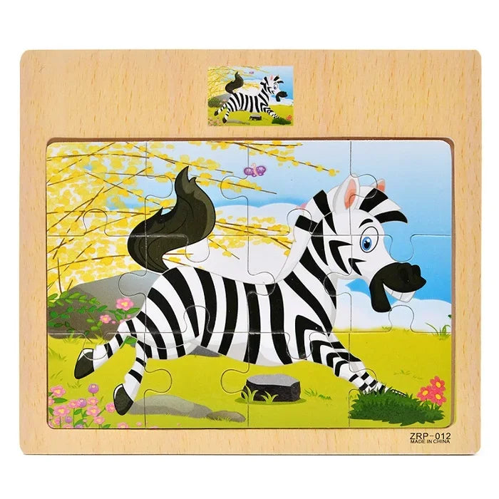 Wooden Jigsaw Puzzle Kids Cartoon Animals Traffic Car