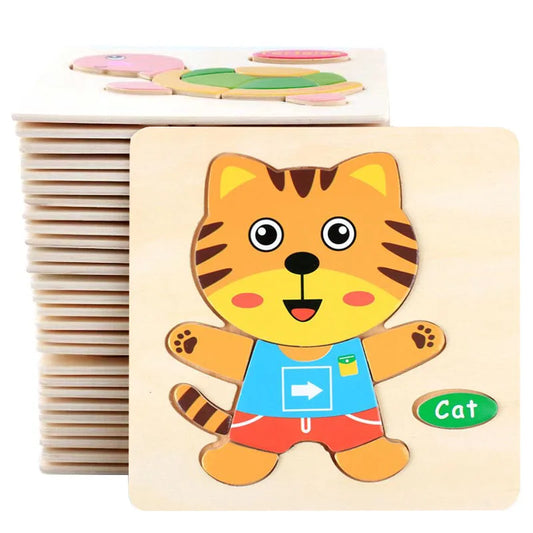 Wooden 3D Puzzles Jigsaw Game Cartoon Animal Pattern