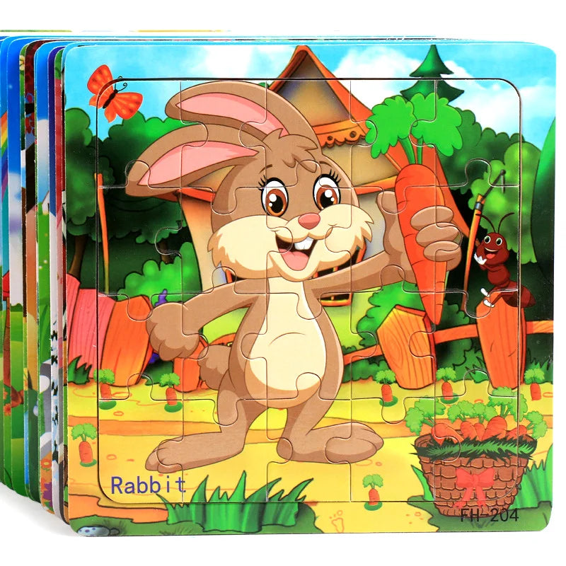 New 20 Piece Wooden 3d Puzzle Cartoon Animal Vehicle Jigsaw