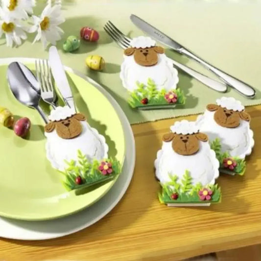 Easter Knife Fork Bags Non-woven Cartoon Sheep