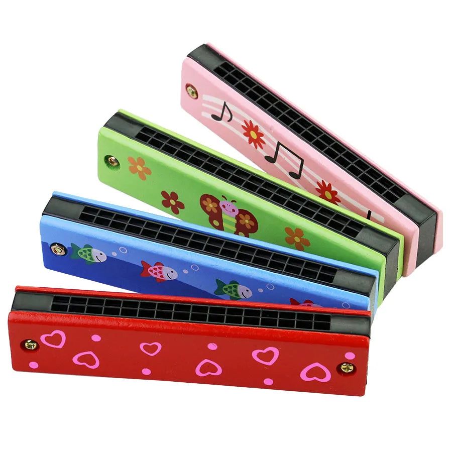 Wooden Harmonica Cartoon Animals Painted with 16 Holes