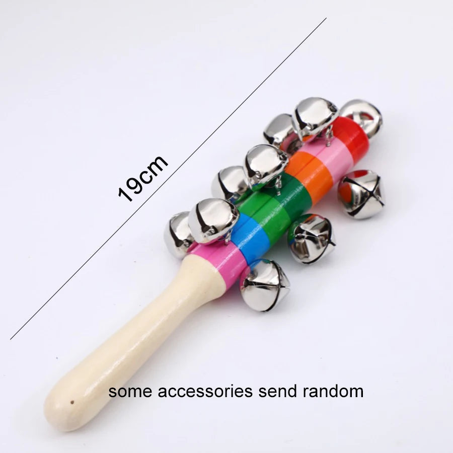 Colorful Rainbow Hand Held Bell Stick Wooden