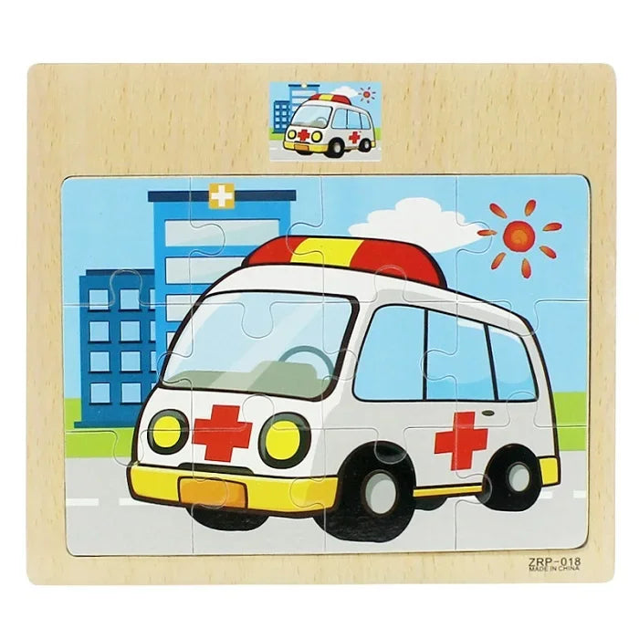 Wooden Jigsaw Puzzle Kids Cartoon Animals Traffic Car