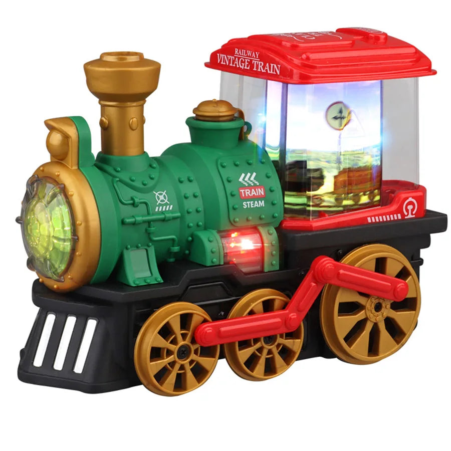 Simulation electric steam spray train train toy