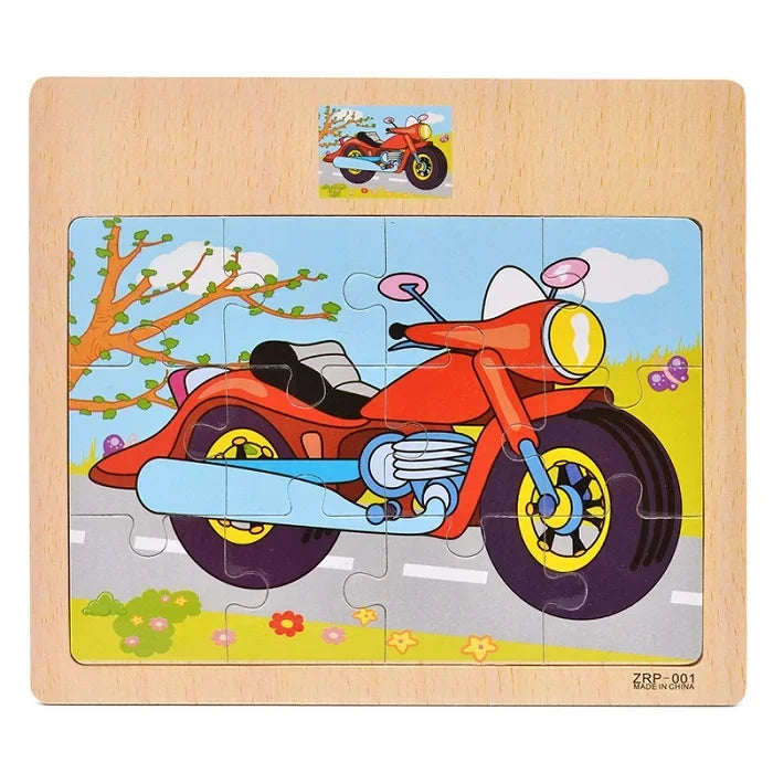 Wooden Jigsaw Puzzle Kids Cartoon Animals Traffic Car