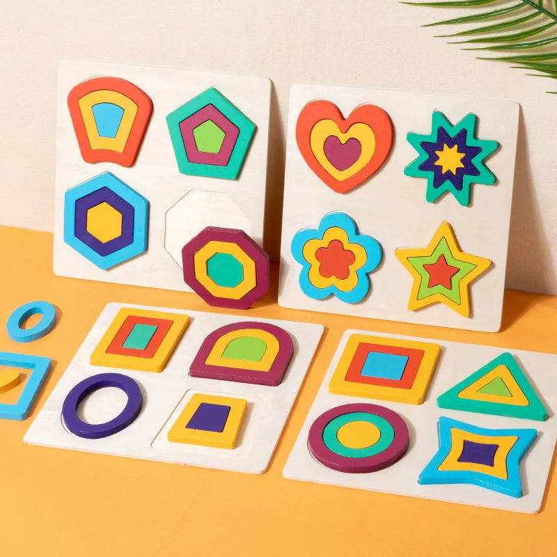 Montessori Toy Wooden Shape Peg Puzzles Educational Toy Kids