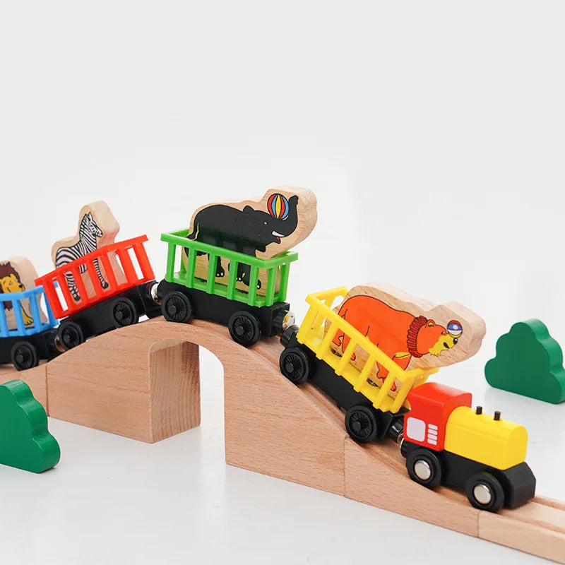 Wooden Magnetic Train Car Locomotive Ambulance Fire Truck Wood Railway Accessories