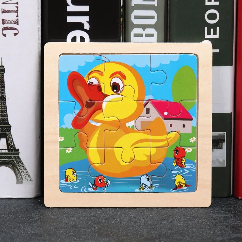 Vokmascot 9pcs Mini Size Kids Toys Wooden 3D Jigsaw