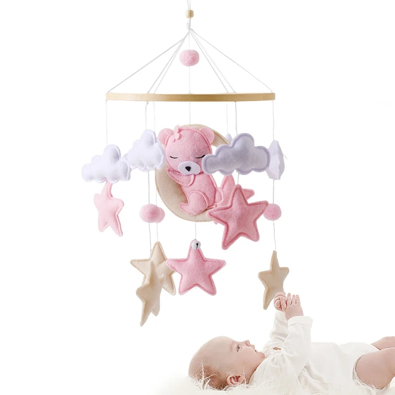 Baby Crib Mobile Bed Bell Hanging Soft Felt Cartoon Pink Bear