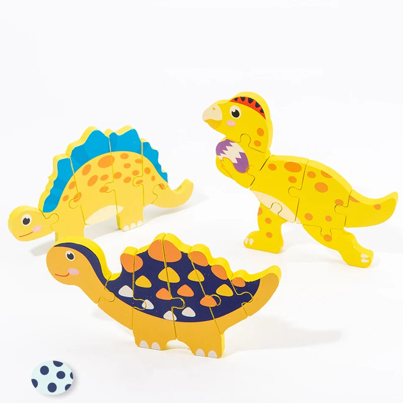 Baby Wooden Cartoon Dinosaur 3D Puzzle Jigsaw