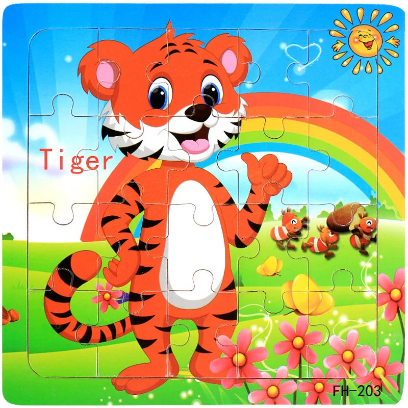 New 20 Piece Wooden 3d Puzzle Cartoon Animal Vehicle Jigsaw