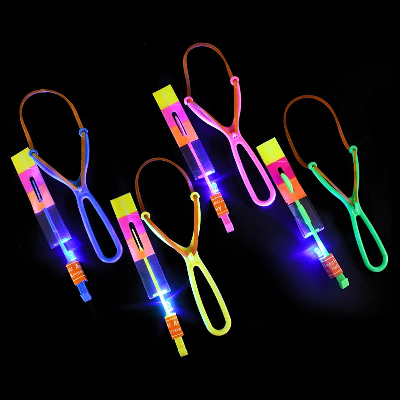 LED Light Rubber Band Catapult Helicopter Flying