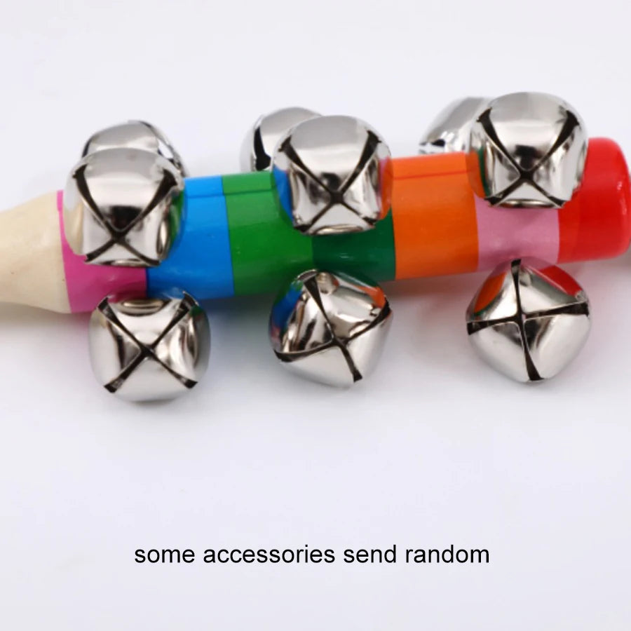 Colorful Rainbow Hand Held Bell Stick Wooden