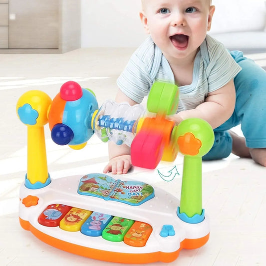 Baby Piano Toys Kids Rotating Music Piano Keyboard With Light Sound