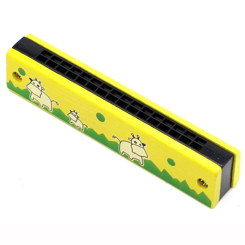 Wooden Harmonica Cartoon Animals Painted with 16 Holes