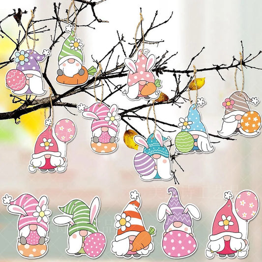 Happy Easter Hanging Tags Decorations Faceless Elderly Bunny Chicken