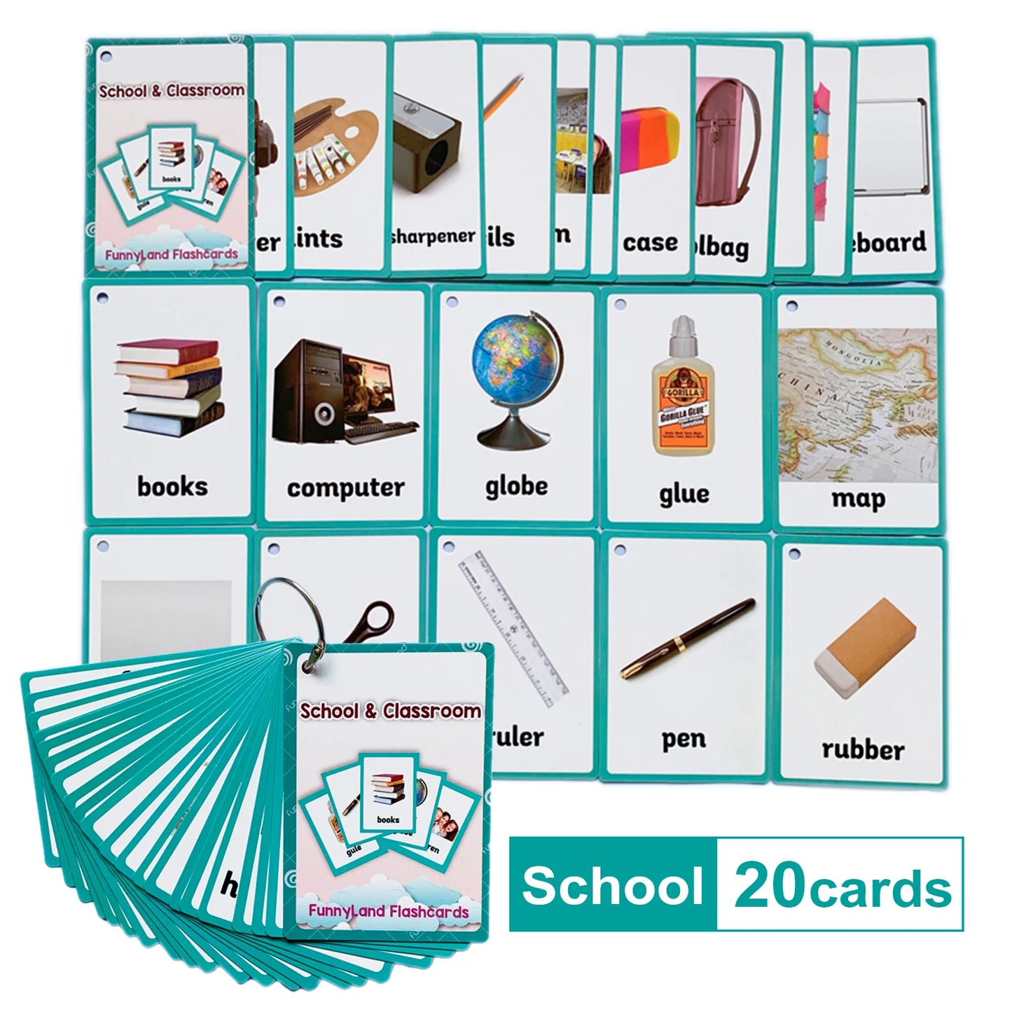 Kids Montessori Baby Learn English Word Card Flashcards Cognitive Educational Toys Picture Memorise Games Gifts for Children