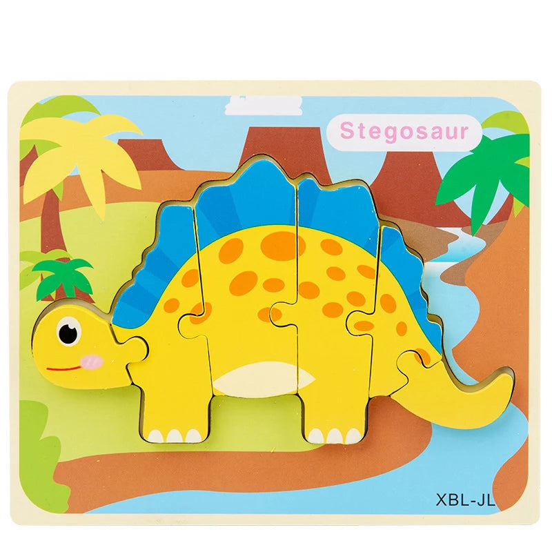 Baby Wooden Cartoon Dinosaur 3D Puzzle Jigsaw