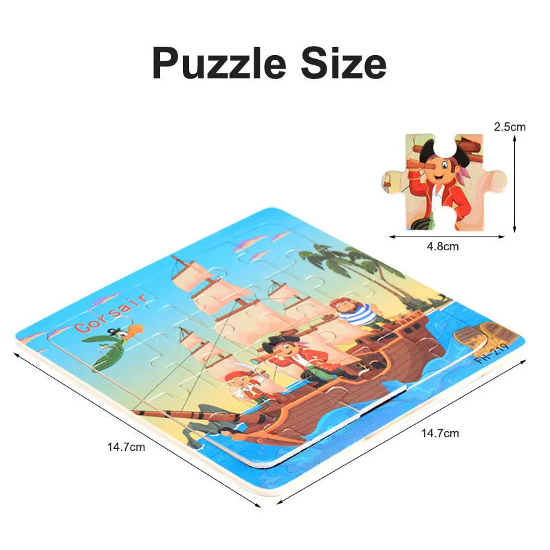 New 20 Piece Wooden 3d Puzzle Cartoon Animal Vehicle Jigsaw