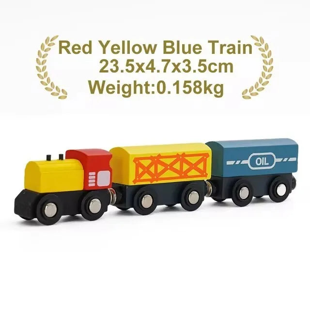 Wooden Magnetic Train Car Locomotive Ambulance Fire Truck Wood Railway Accessories