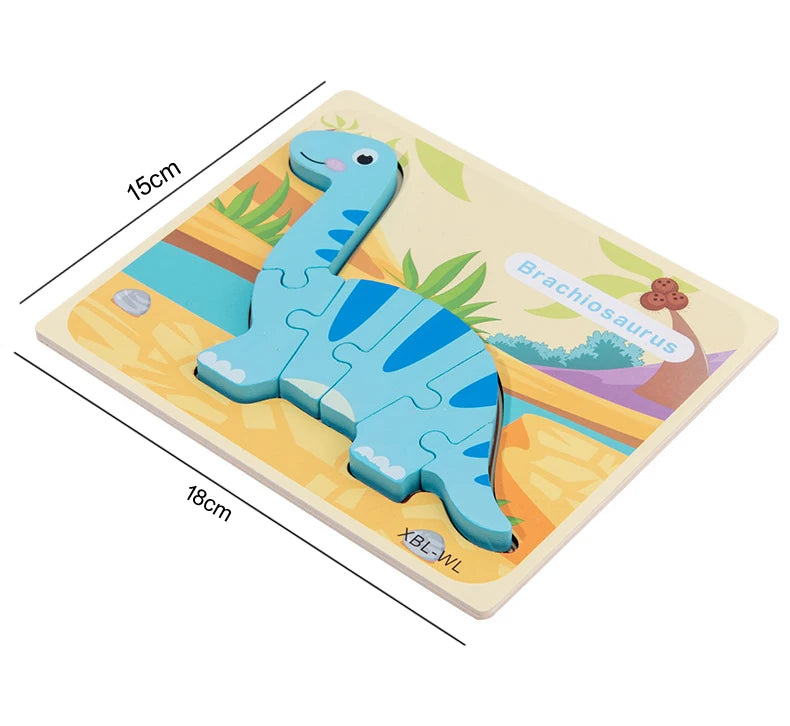 Baby Wooden Cartoon Dinosaur 3D Puzzle Jigsaw