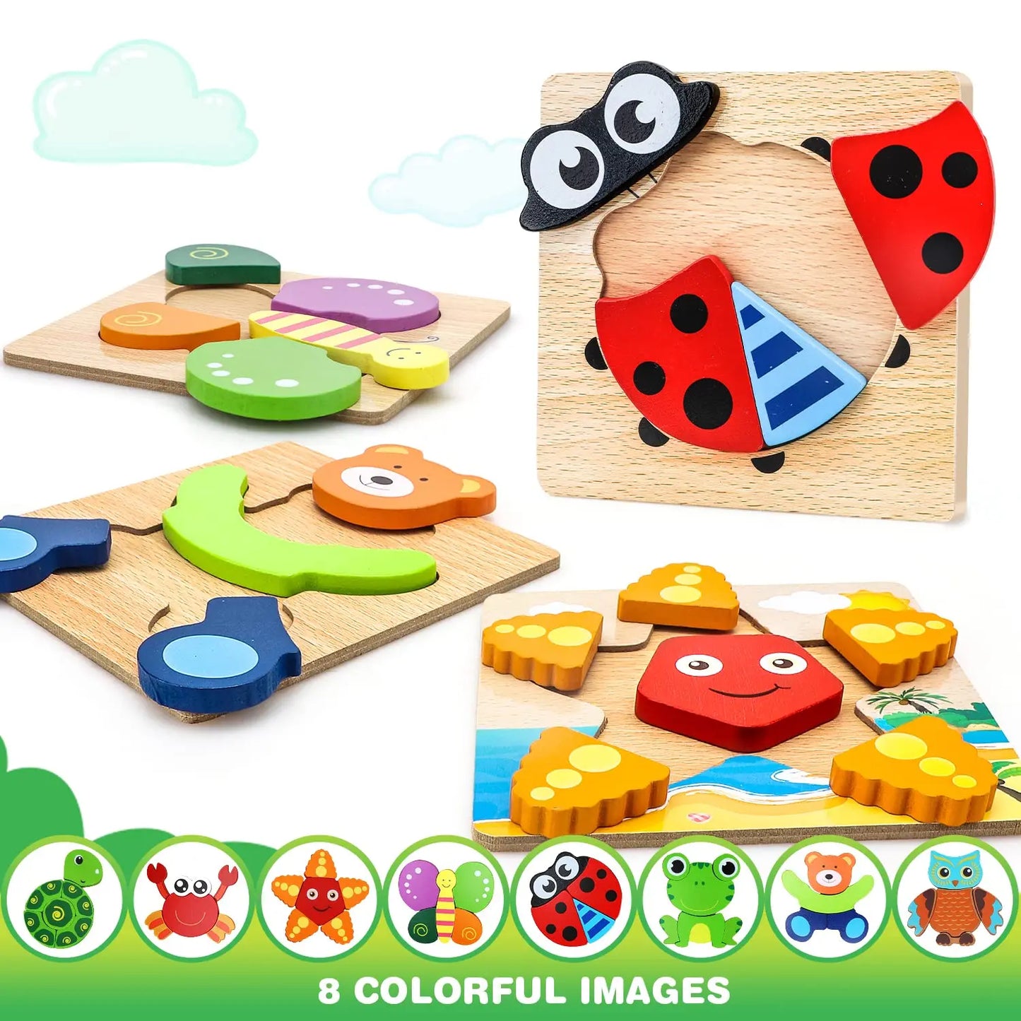 Kids Wooden Puzzle Cartoon Animal Traffic Tangram