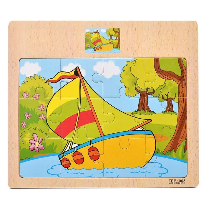 Wooden Jigsaw Puzzle Kids Cartoon Animals Traffic Car