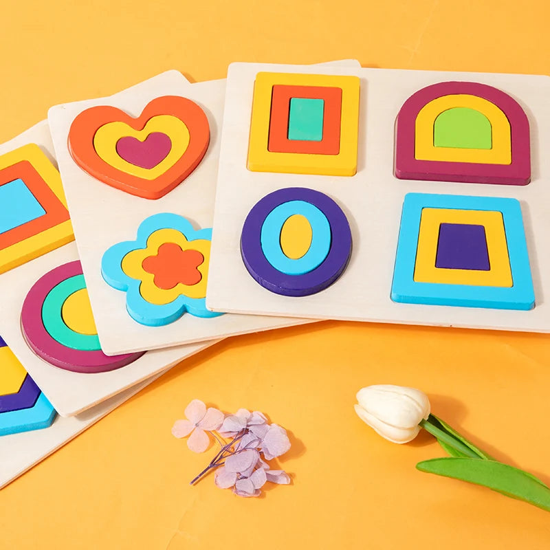 Montessori Toy Wooden Shape Peg Puzzles Educational Toy Kids