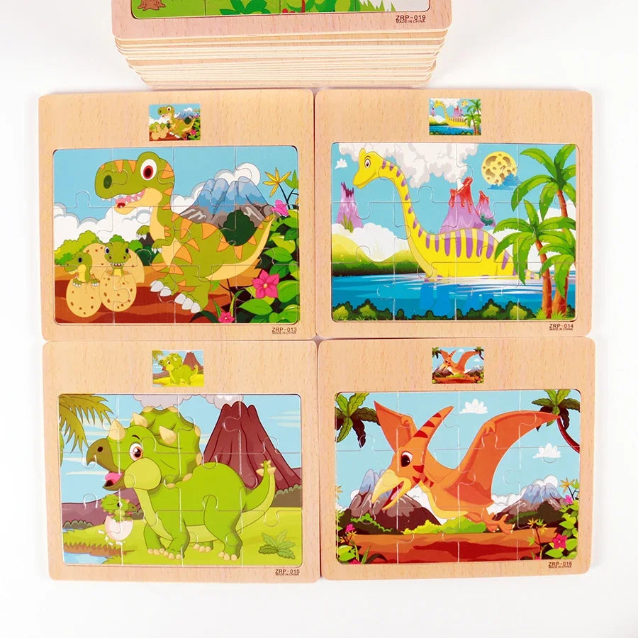 Wooden Jigsaw Puzzle Kids Cartoon Animals Traffic Car