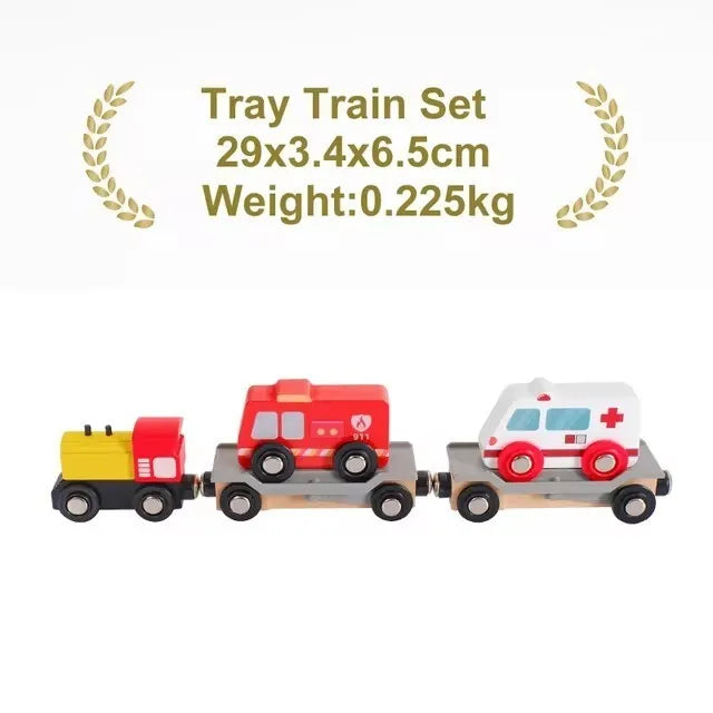 Wooden Magnetic Train Car Locomotive Ambulance Fire Truck Wood Railway Accessories