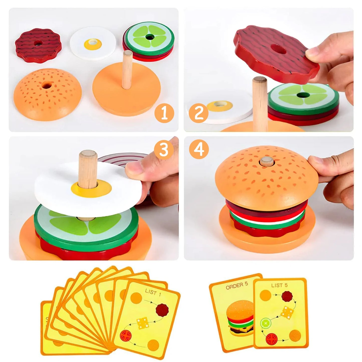 Wooden Burger Sandwich Stacking Toys For Toddler